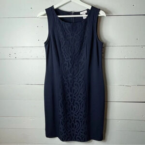 Chico's Navy Blue Sleeveless Lydia Sheath Dress with Lace Inset Size 0